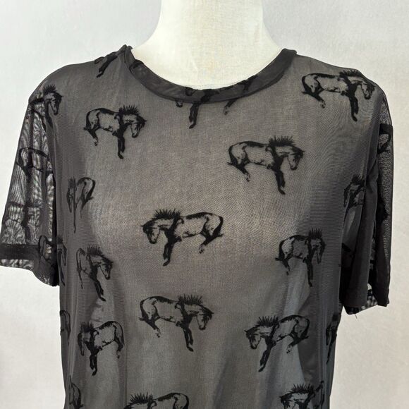 Two 2 Fly Buck Fifty Mesh Tee Black Sheer Embossed Horses - Picture 4 of 10